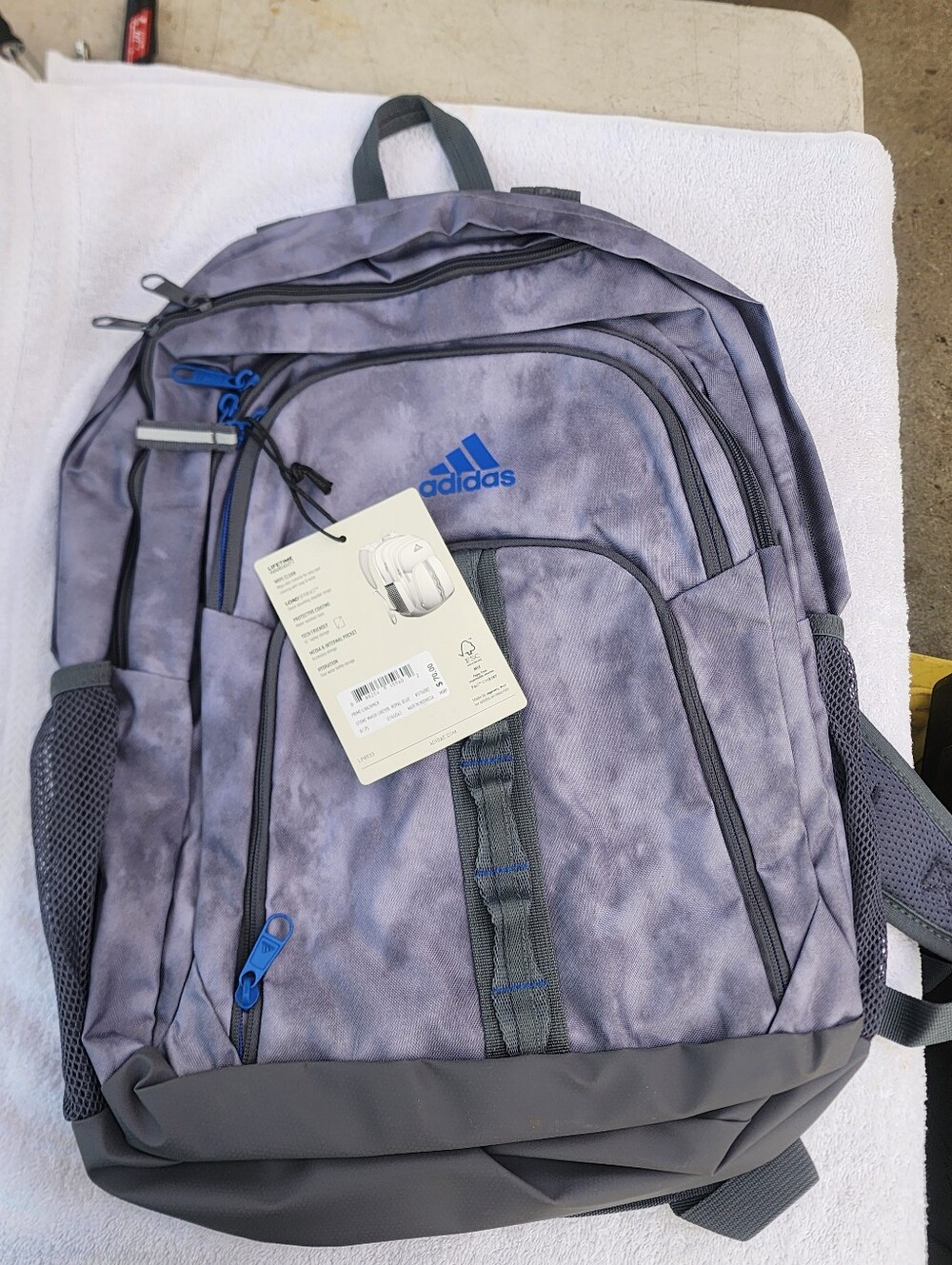 adidas Gray Tie-Dye Backpack with Blue Accents New With Tags